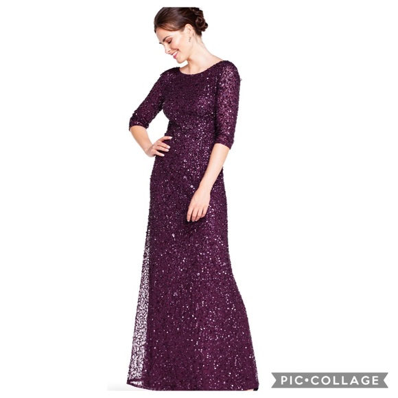 COPY - Adrianna-Papell beaded long sleeves long evening Gown